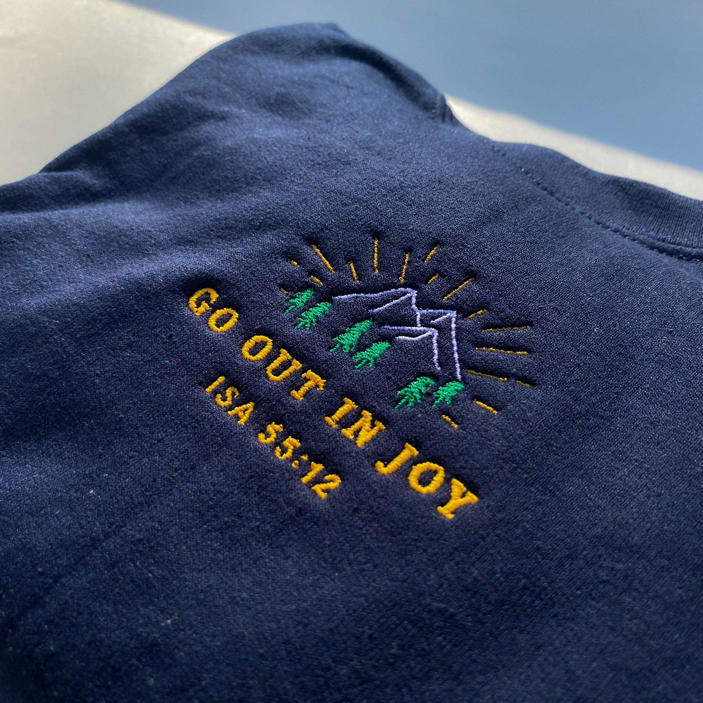 Embroidered 'Go Out in Joy' Vintage Christian Sweatshirt, Nature Crewneck, Worship Pullover